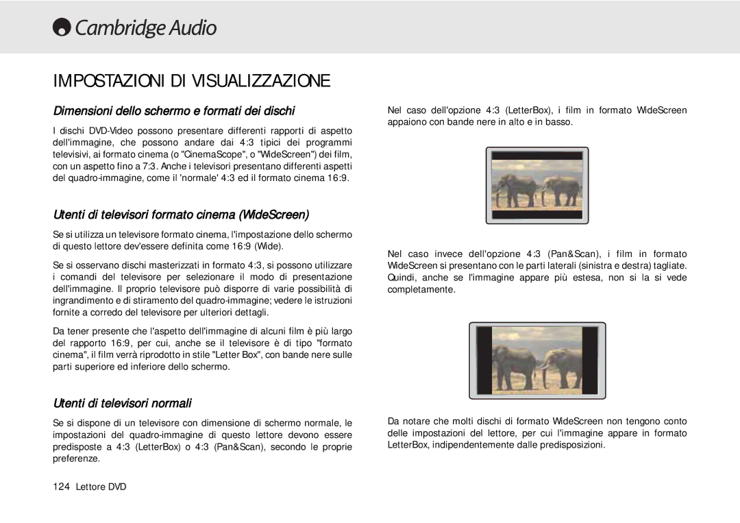 Cambridge Audio 80 Series manual Impostazioni DI Visualizzazione, Dimensioni dello schermo e formati dei dischi 