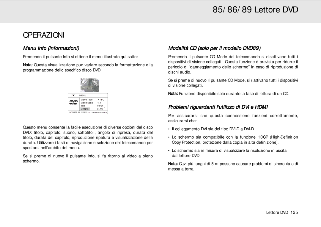 Cambridge Audio 80 Series manual Operazioni, Menu Info informazioni, Modalità CD solo per il modello DVD89 