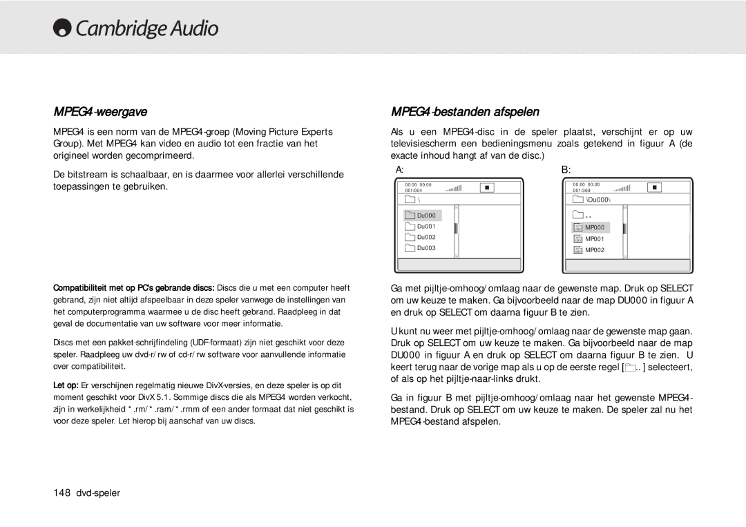 Cambridge Audio 80 Series manual MPEG4-weergave, MPEG4-bestanden afspelen 