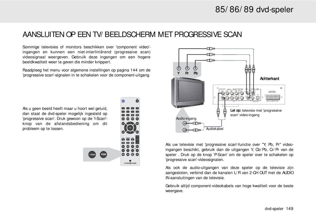 Cambridge Audio 80 Series manual Aansluiten OP EEN TV/BEELDSCHERM MET Progressive Scan 