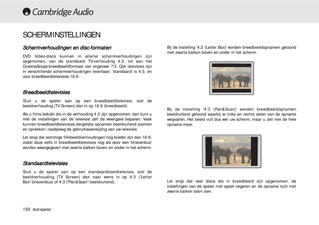 Cambridge Audio 80 Series manual Scherminstellingen, Schermverhoudingen en disc-formaten, Breedbeeldtelevisies 