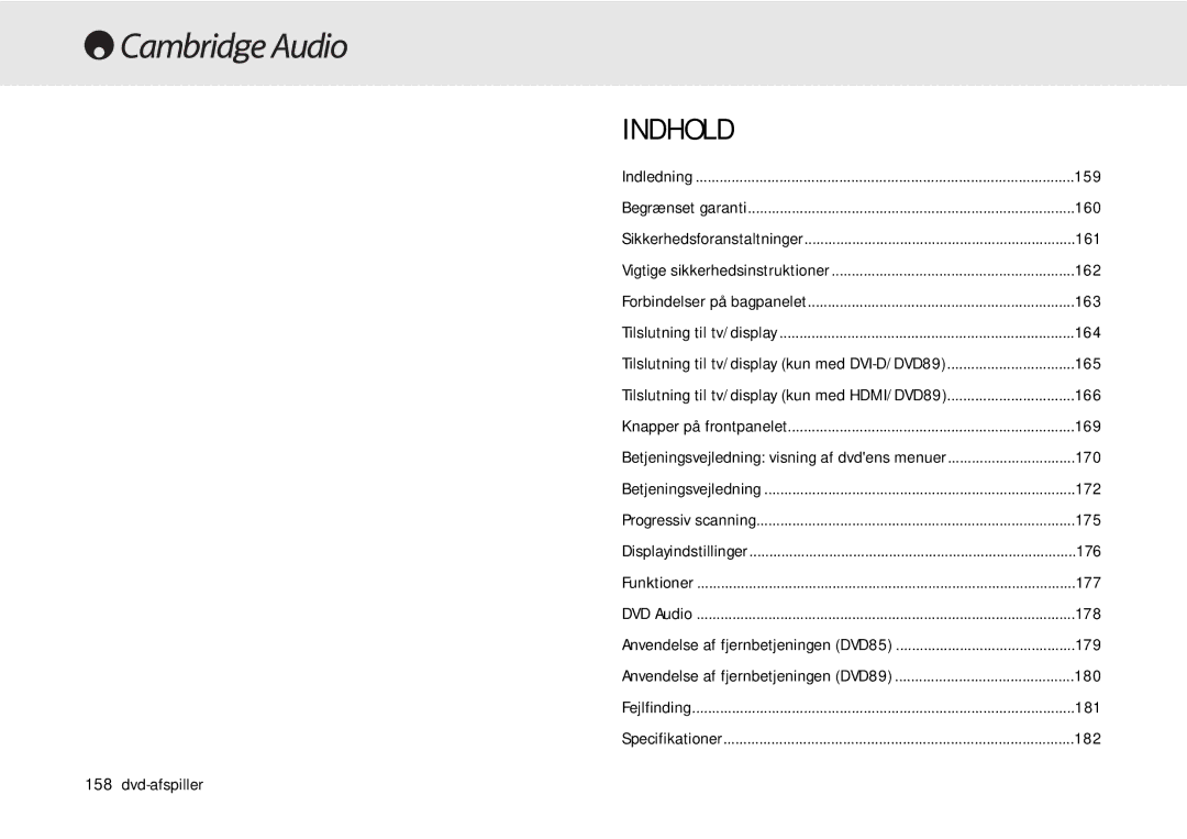 Cambridge Audio 80 Series manual Indhold 