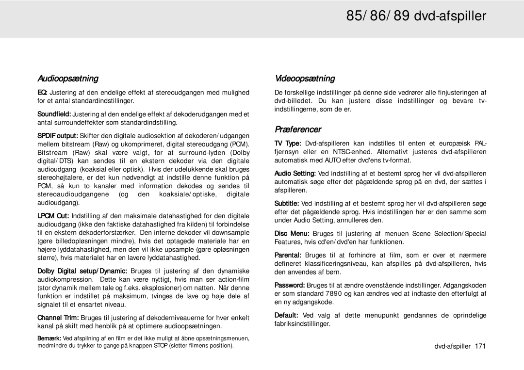 Cambridge Audio 80 Series manual Audioopsætning, Videoopsætning, Præferencer 