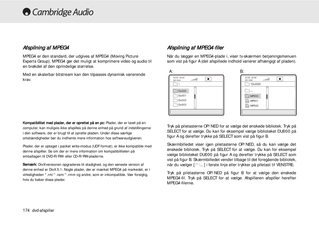 Cambridge Audio 80 Series manual Afspilning af MPEG4-filer 