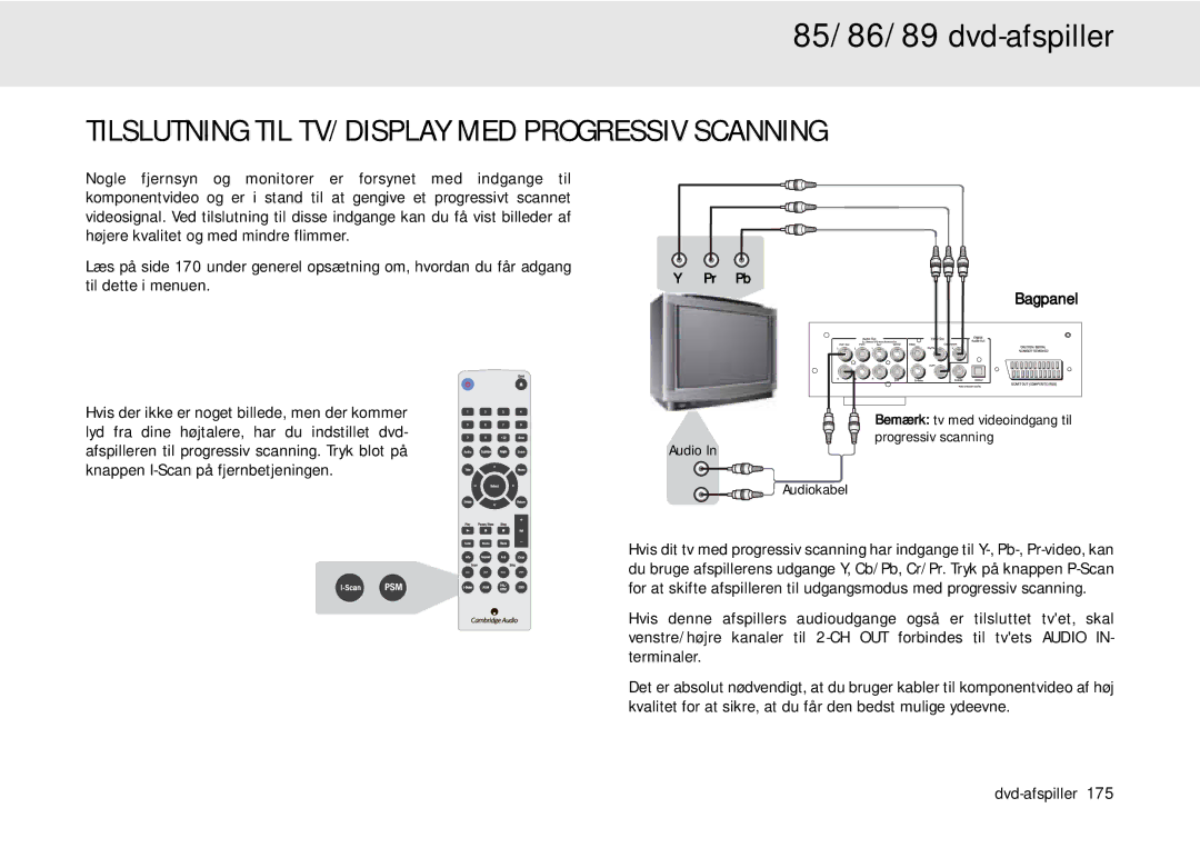 Cambridge Audio 80 Series manual Tilslutning TIL TV/DISPLAY MED Progressiv Scanning, Til dette i menuen 