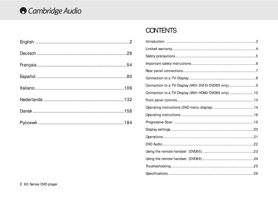 Cambridge Audio 80 Series manual Contents 