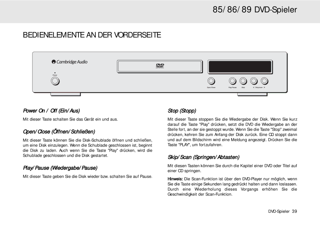 Cambridge Audio 80 Series manual Bedienelemente AN DER Vorderseite 