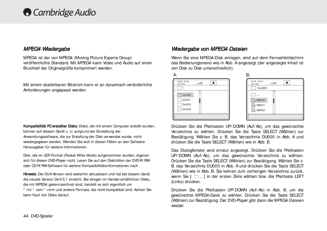 Cambridge Audio 80 Series manual MPEG4-Wiedergabe, Wiedergabe von MPEG4-Dateien 