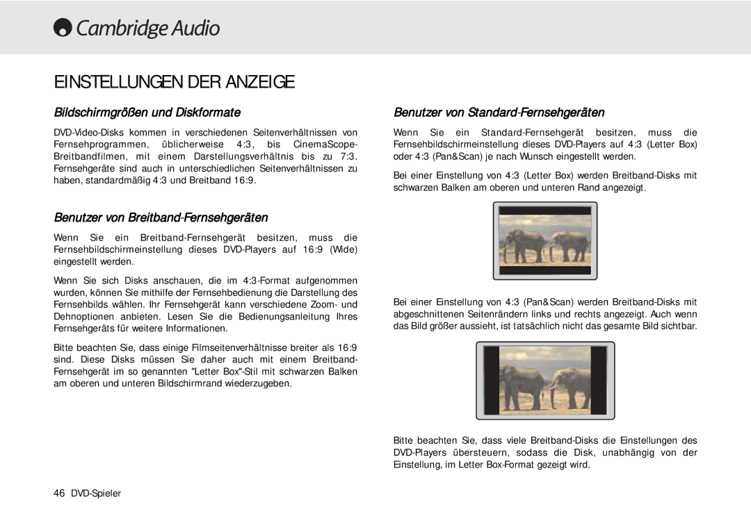 Cambridge Audio 80 Series manual Einstellungen DER Anzeige, Bildschirmgrößen und Diskformate 