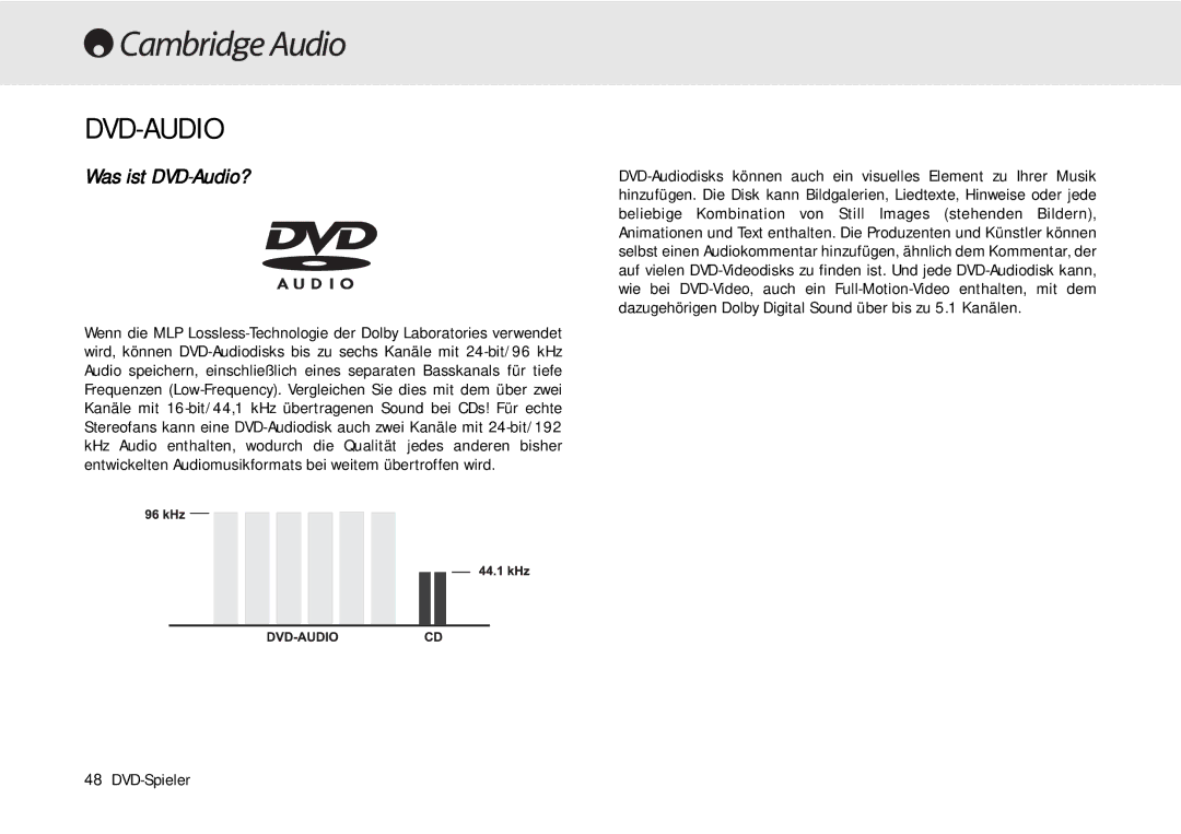 Cambridge Audio 80 Series manual Dvd-Audio, Was ist DVD-Audio? 