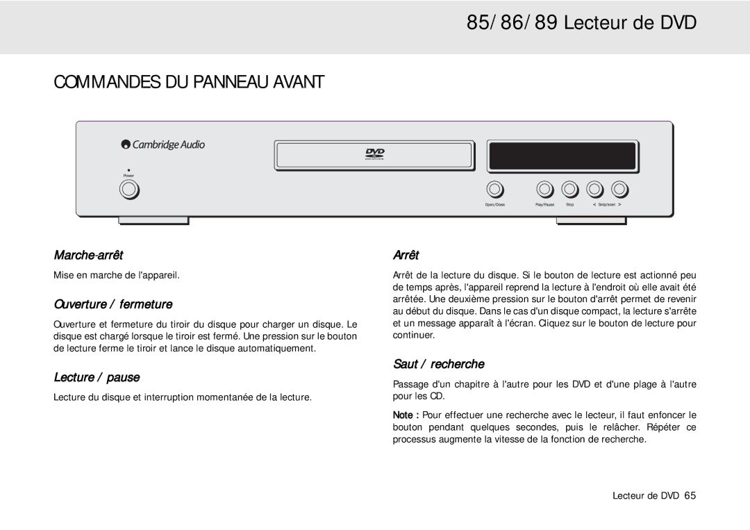 Cambridge Audio 80 Series manual Commandes DU Panneau Avant 