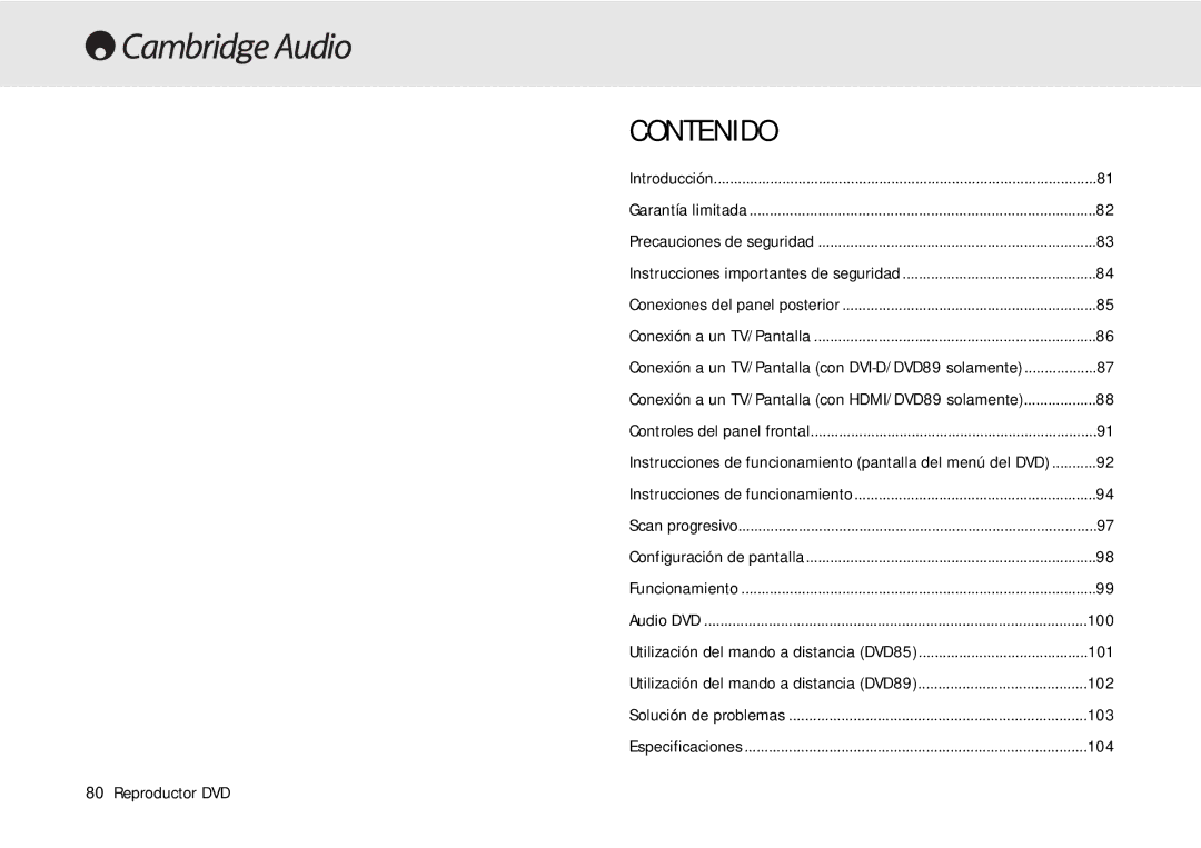 Cambridge Audio 80 Series manual Contenido 