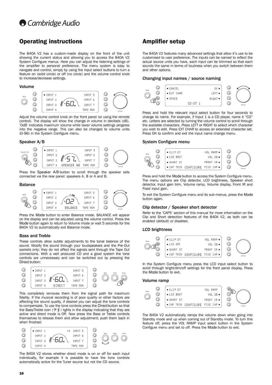 Cambridge Audio 840A V2 user manual Operating instructions, Amplifier setup 