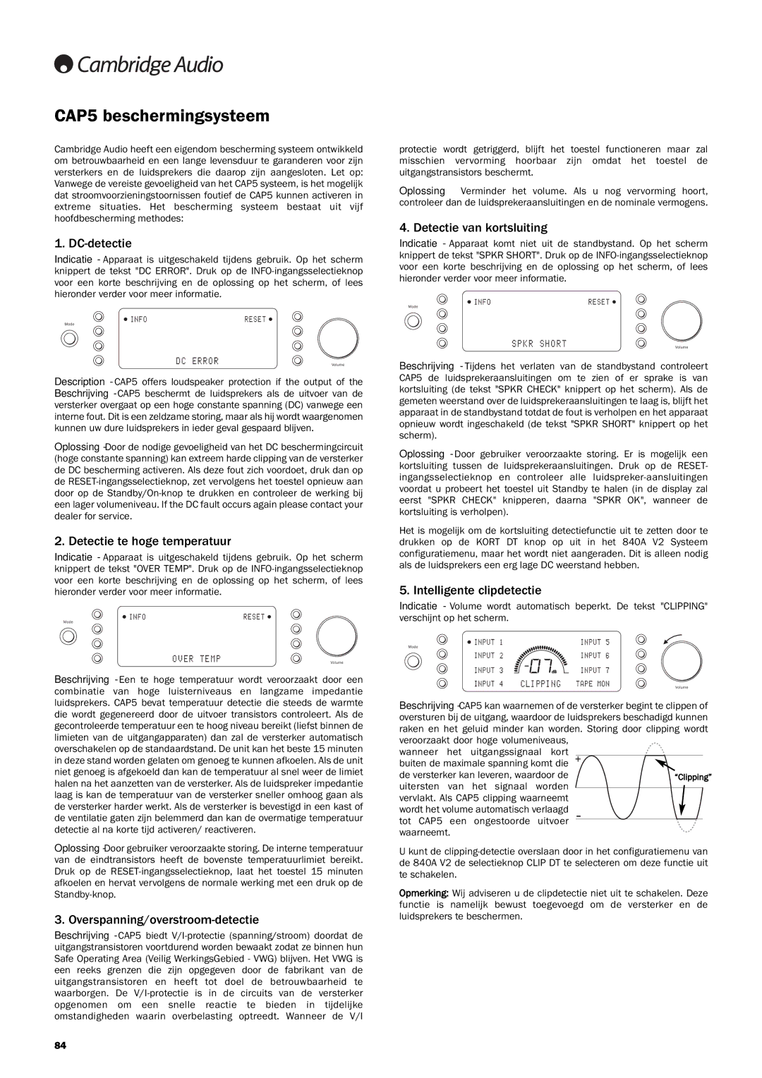 Cambridge Audio 840A V2 manual CAP5 beschermingsysteem 