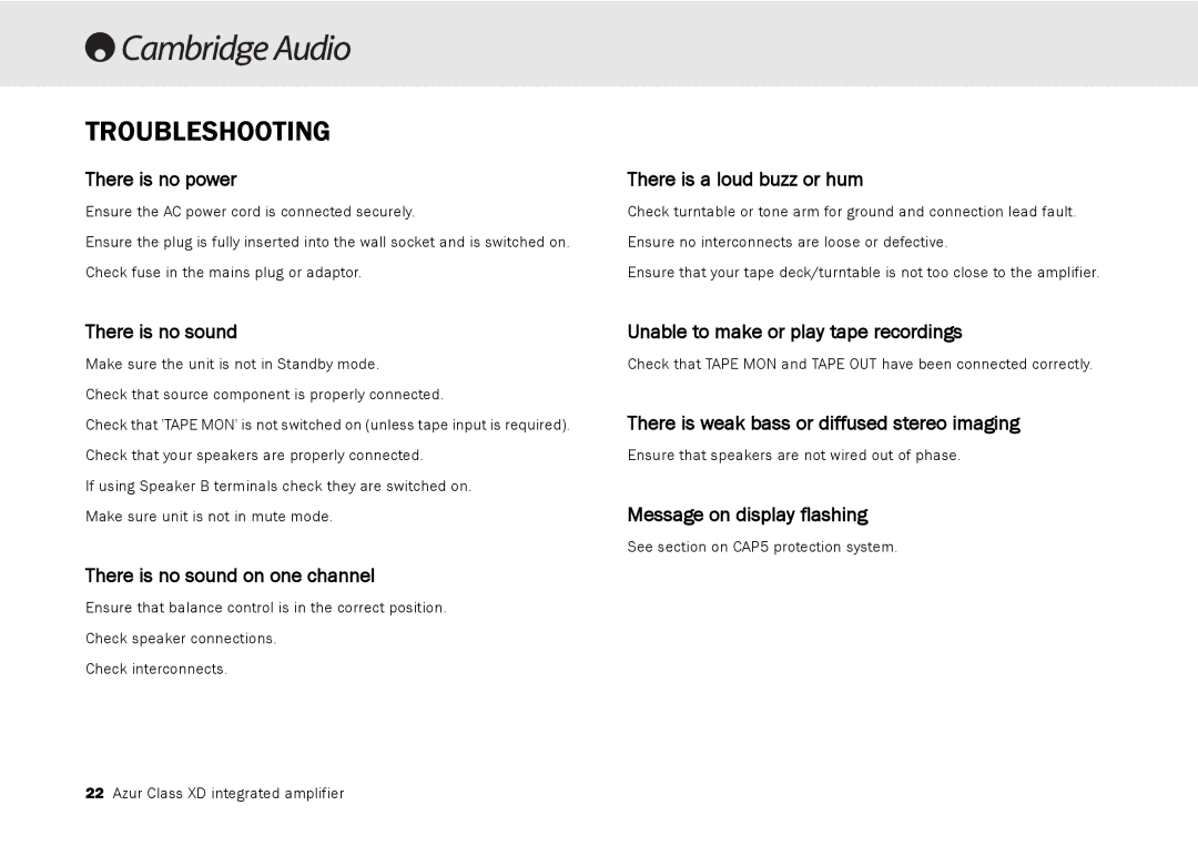 Cambridge Audio 840A user manual Troubleshooting 