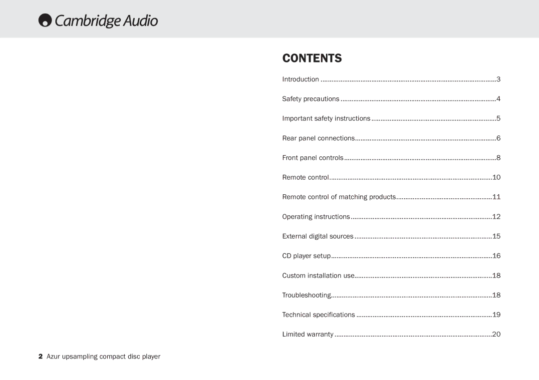 Cambridge Audio 840C user manual Contents 