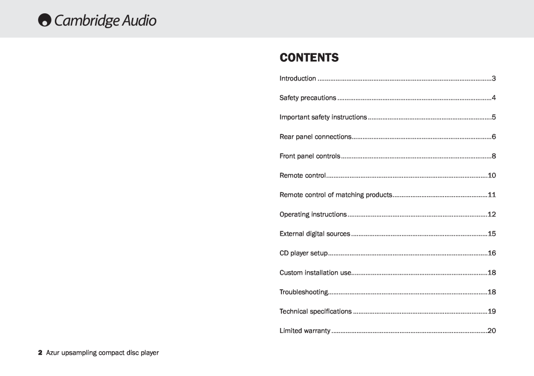 Cambridge Audio 840C user manual Contents 
