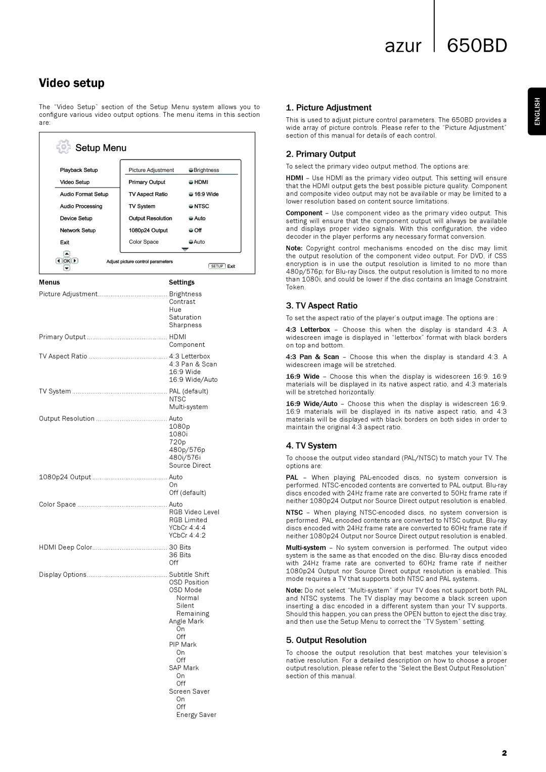 Cambridge Audio AP26149/1 manual Video setup 