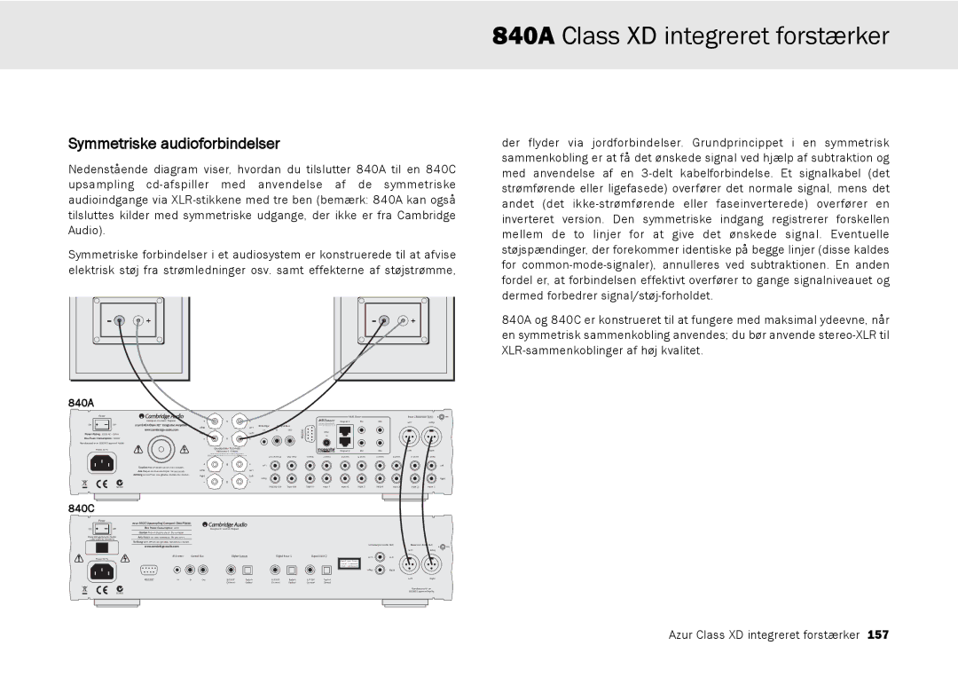 Cambridge Audio azur 840A user manual Symmetriske audioforbindelser 