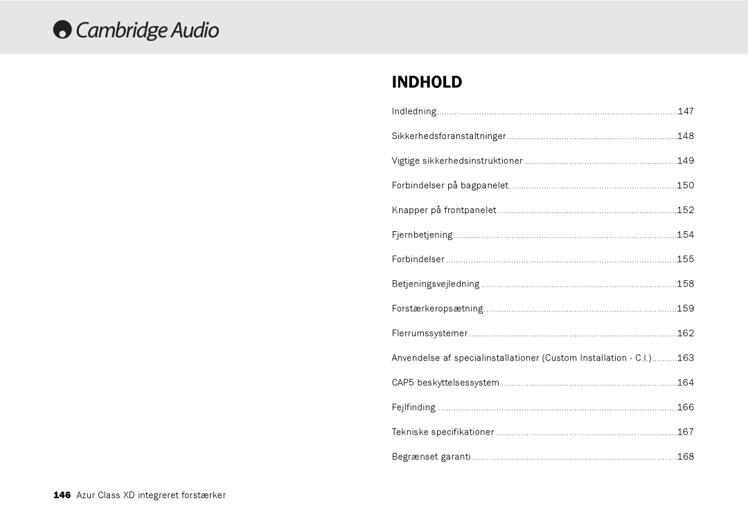 Cambridge Audio azur 840A user manual Indhold 