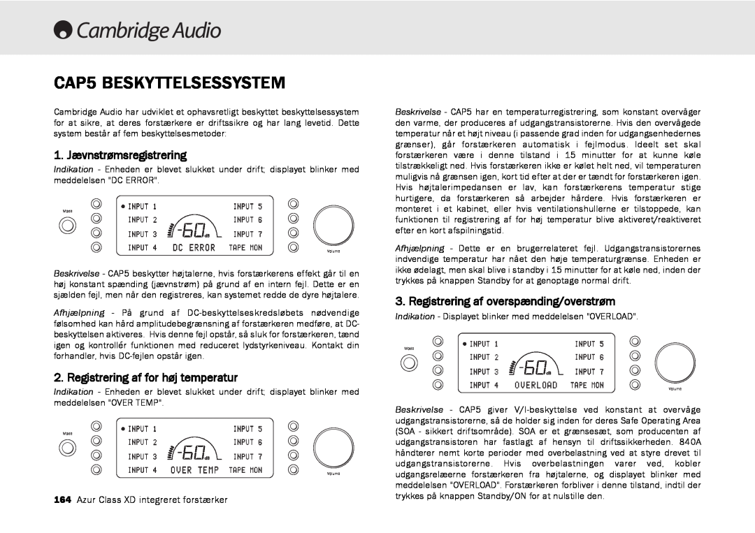 Cambridge Audio azur 840A CAP5 BESKYTTELSESSYSTEM, 1. Jævnstrømsregistrering, Registrering af for høj temperatur 