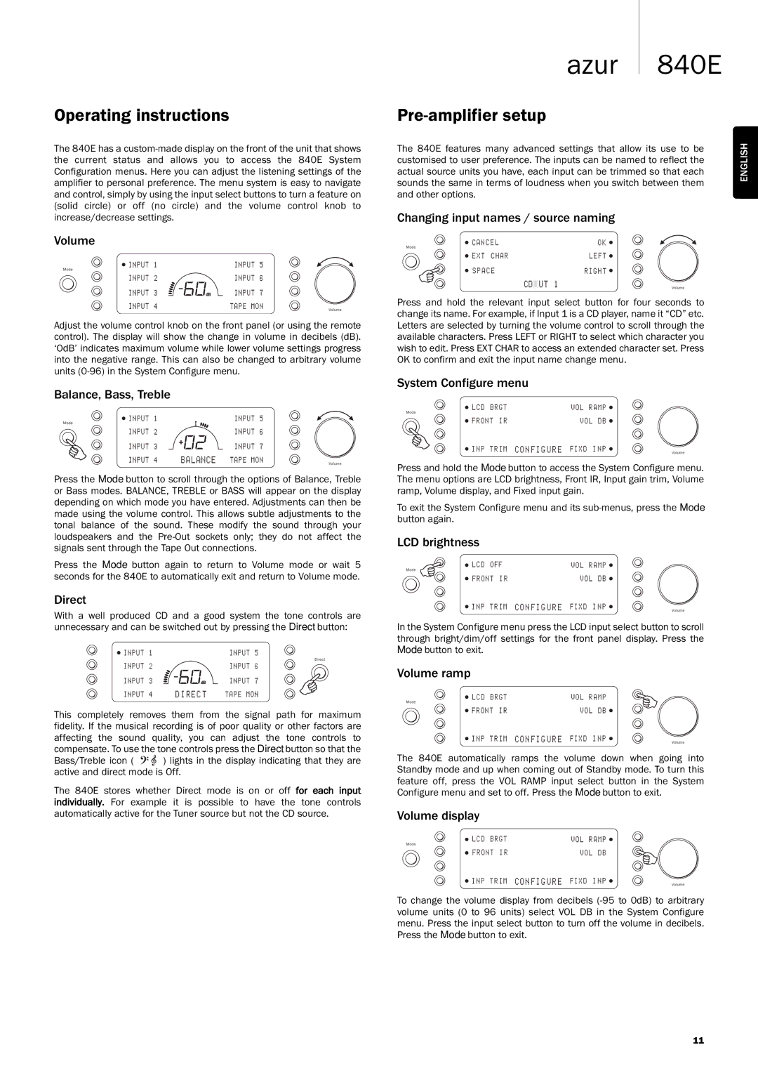 Cambridge Audio Azur 840E user manual Operating instructions, Pre-amplifier setup 