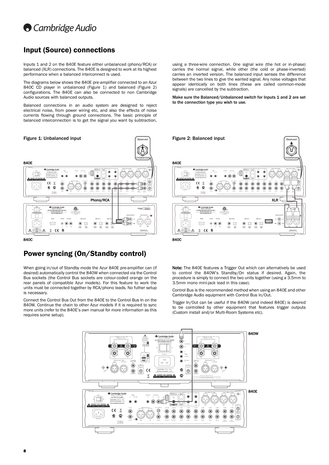 Cambridge Audio Azur 840EW user manual Input Source connections, Power syncing On/Standby control 