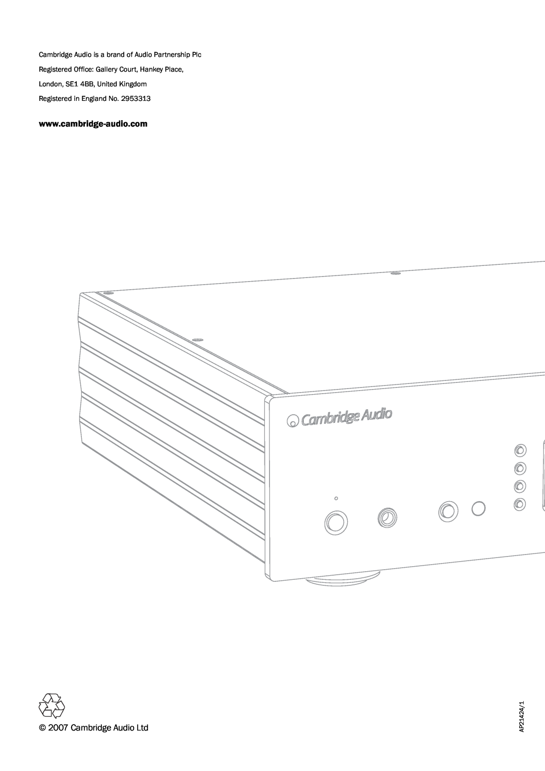 Cambridge Audio Azur 840EW user manual Registered in England No 
