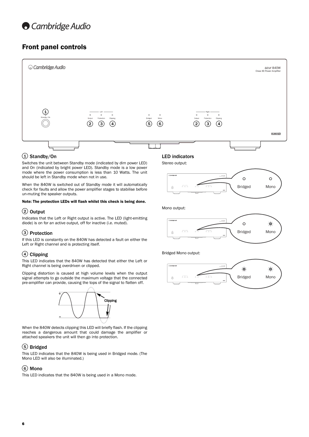 Cambridge Audio Azur 840W user manual Front panel controls 