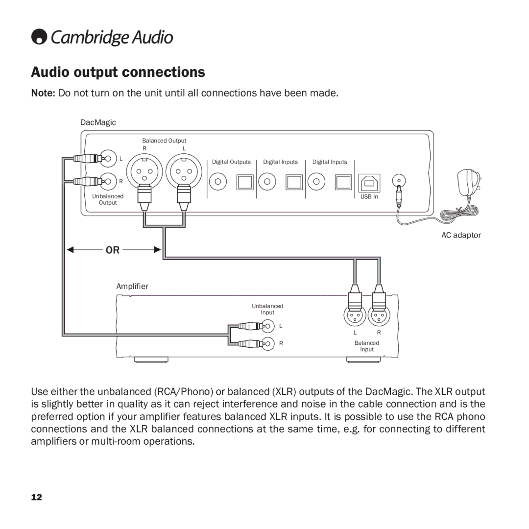 Cambridge Audio azur DacMagic user manual Audio output connections 