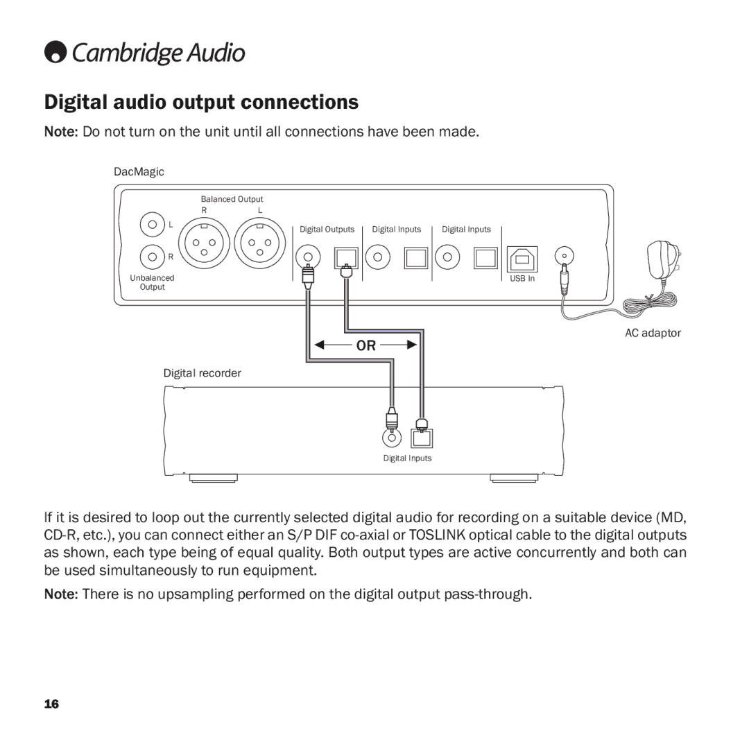 Cambridge Audio azur DacMagic user manual Digital audio output connections 