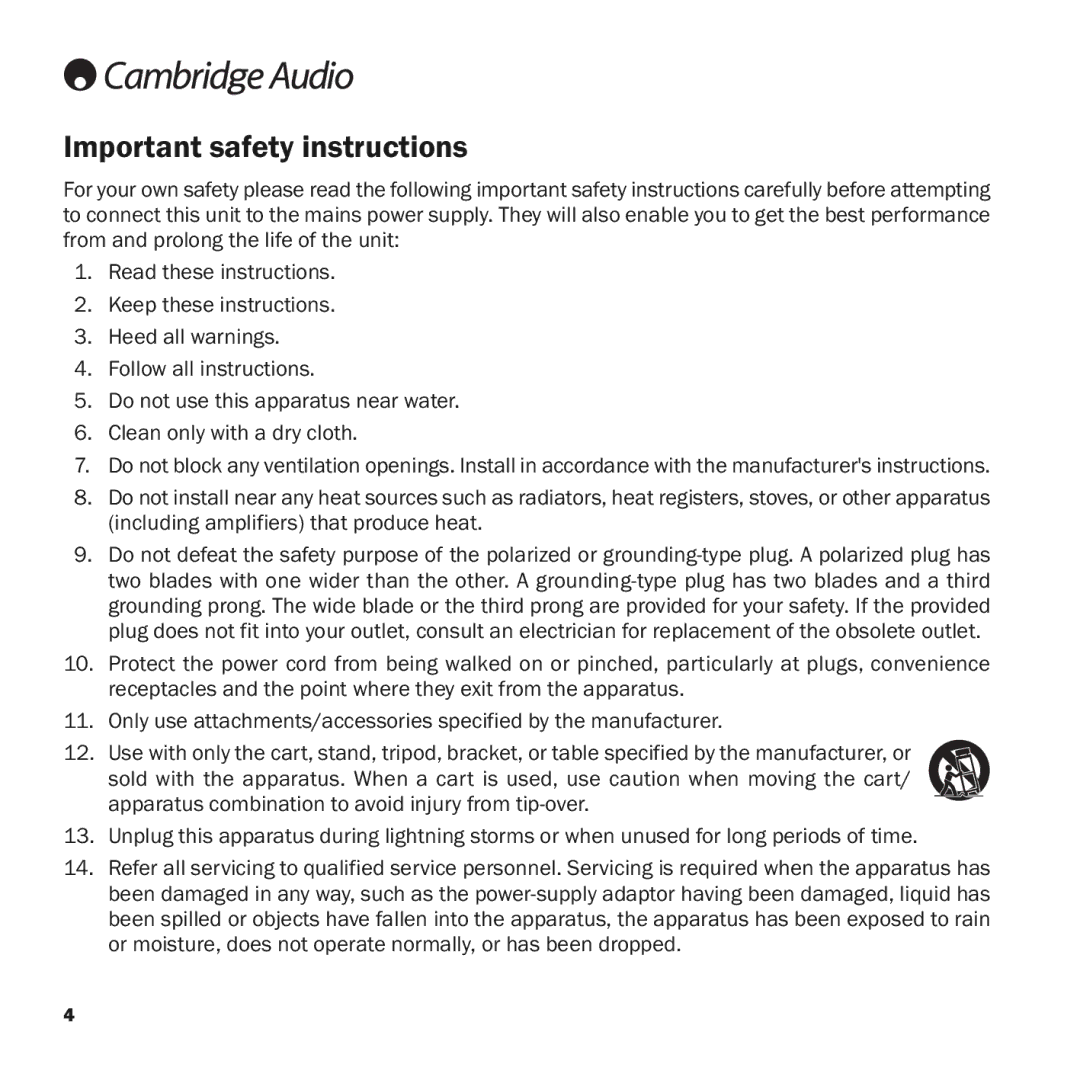 Cambridge Audio azur DacMagic user manual Important safety instructions 