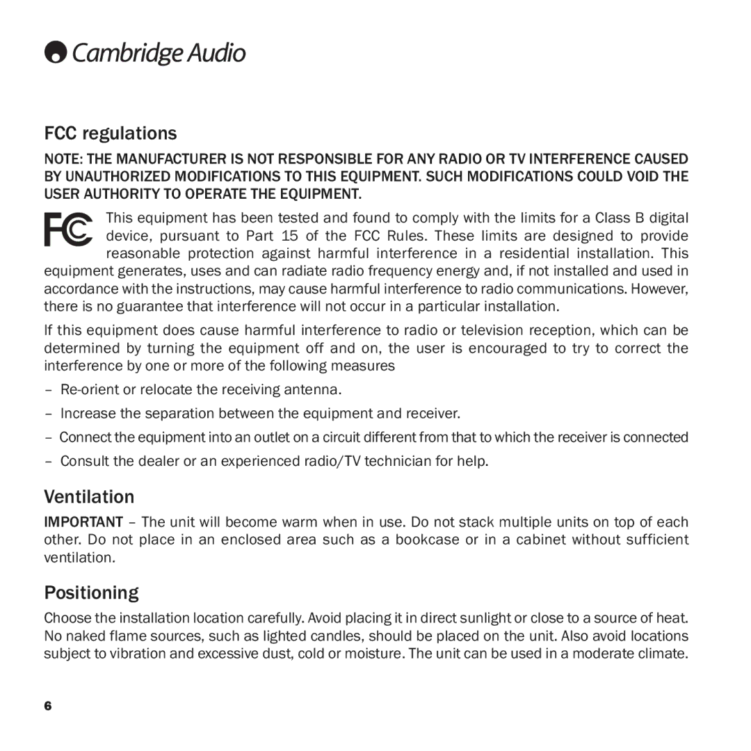 Cambridge Audio azur DacMagic user manual FCC regulations 