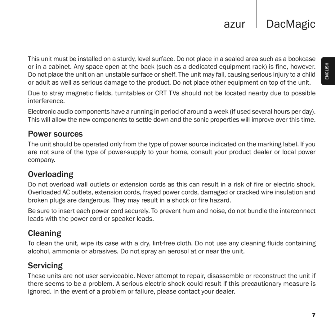 Cambridge Audio azur DacMagic user manual Power sources 