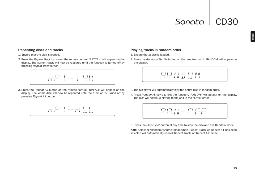 Cambridge Audio CD30 user manual Repeating discs and tracks, Playing tracks in random order 