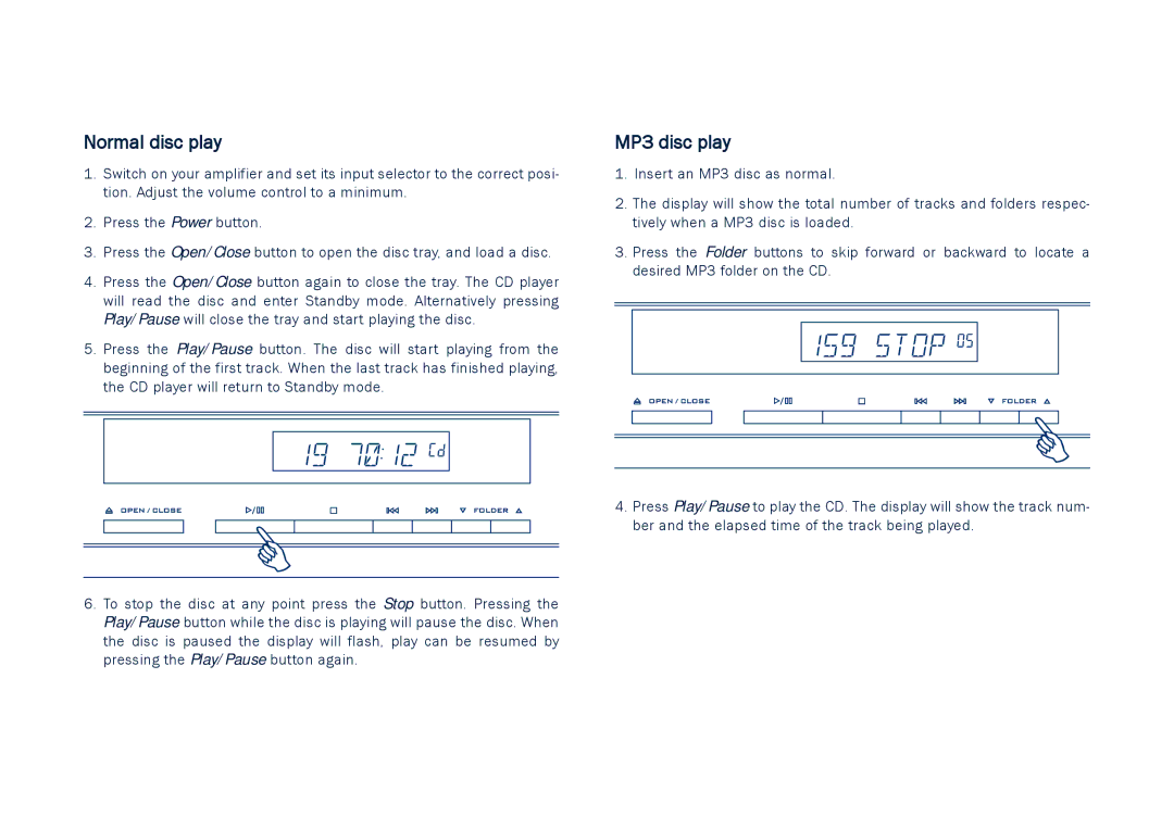 Cambridge Audio CD5 user manual Normal disc play, MP3 disc play 