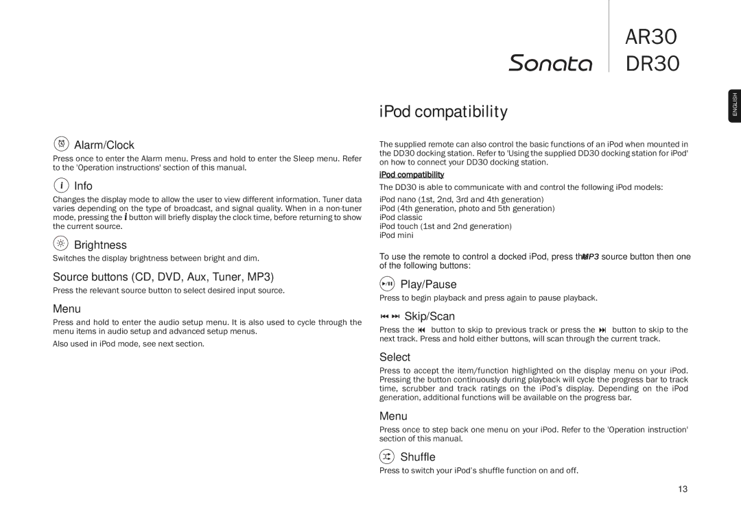 Cambridge Audio AR30, DR30 user manual IPod compatibility 