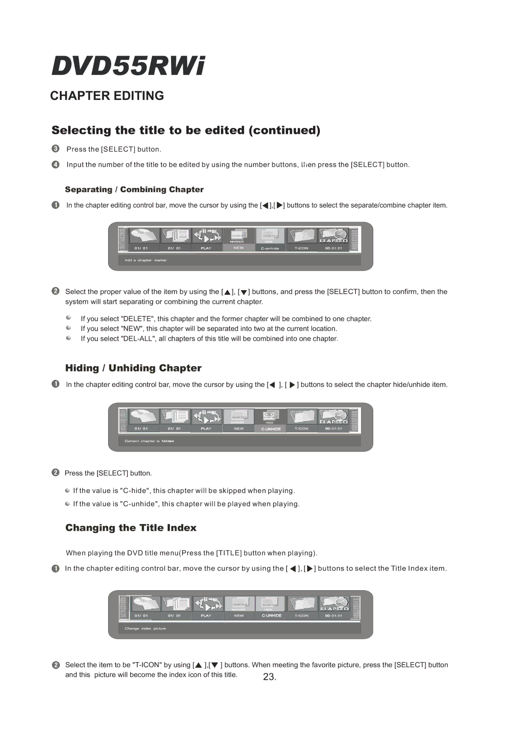 Cambridge Audio DVD55RWi owner manual Hiding / Unhiding Chapter 