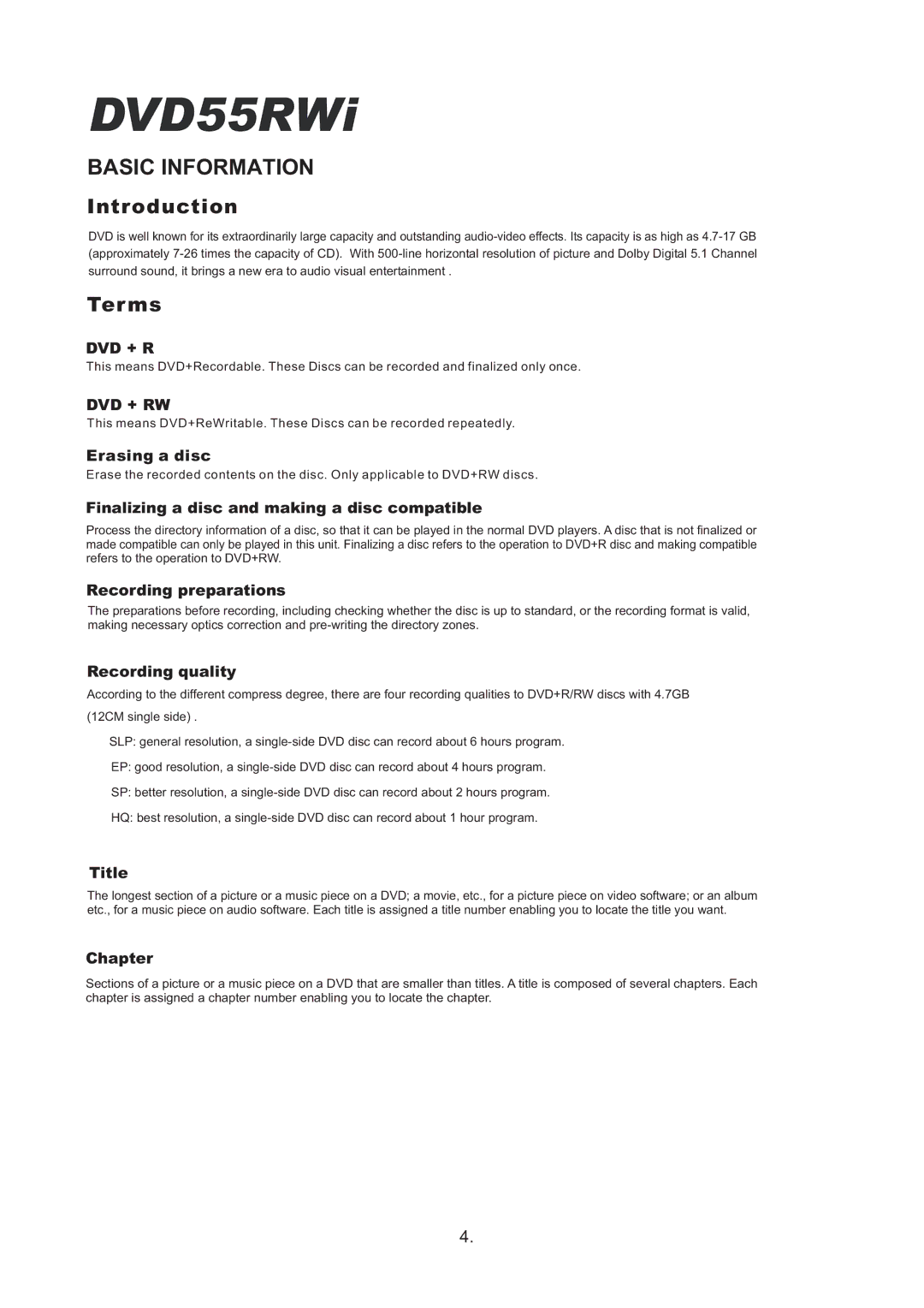 Cambridge Audio DVD55RWi owner manual Basic Information, Introduction, Ter ms 