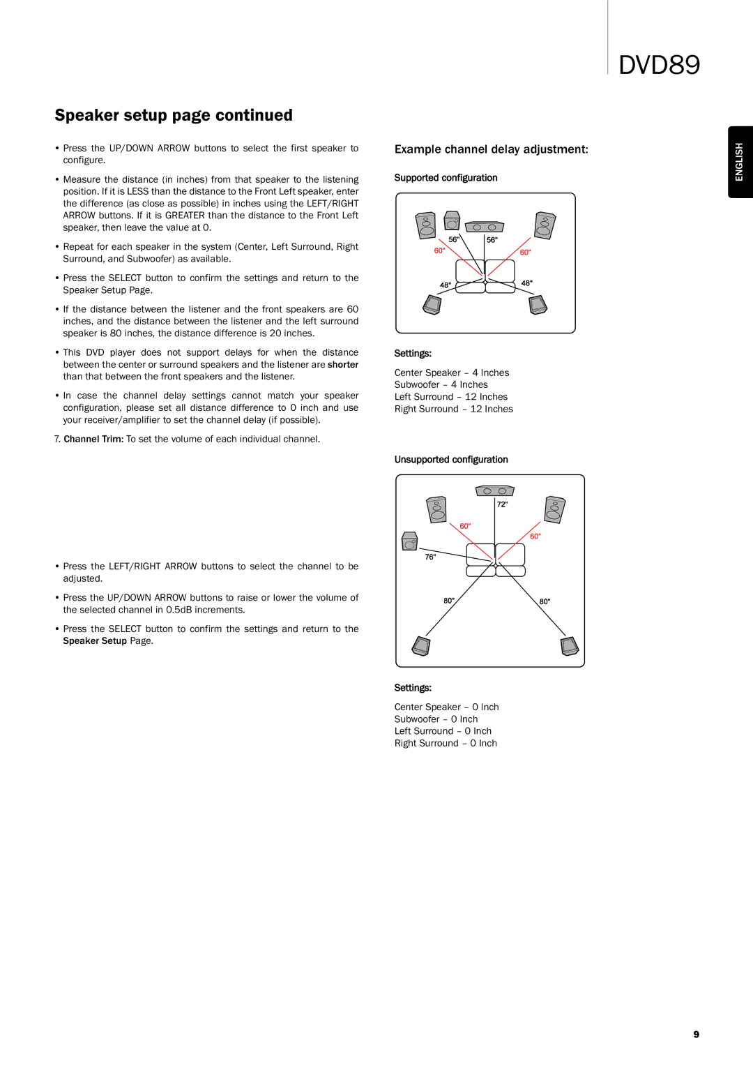 Cambridge Audio DVD player, DVD89 user manual Example channel delay adjustment 