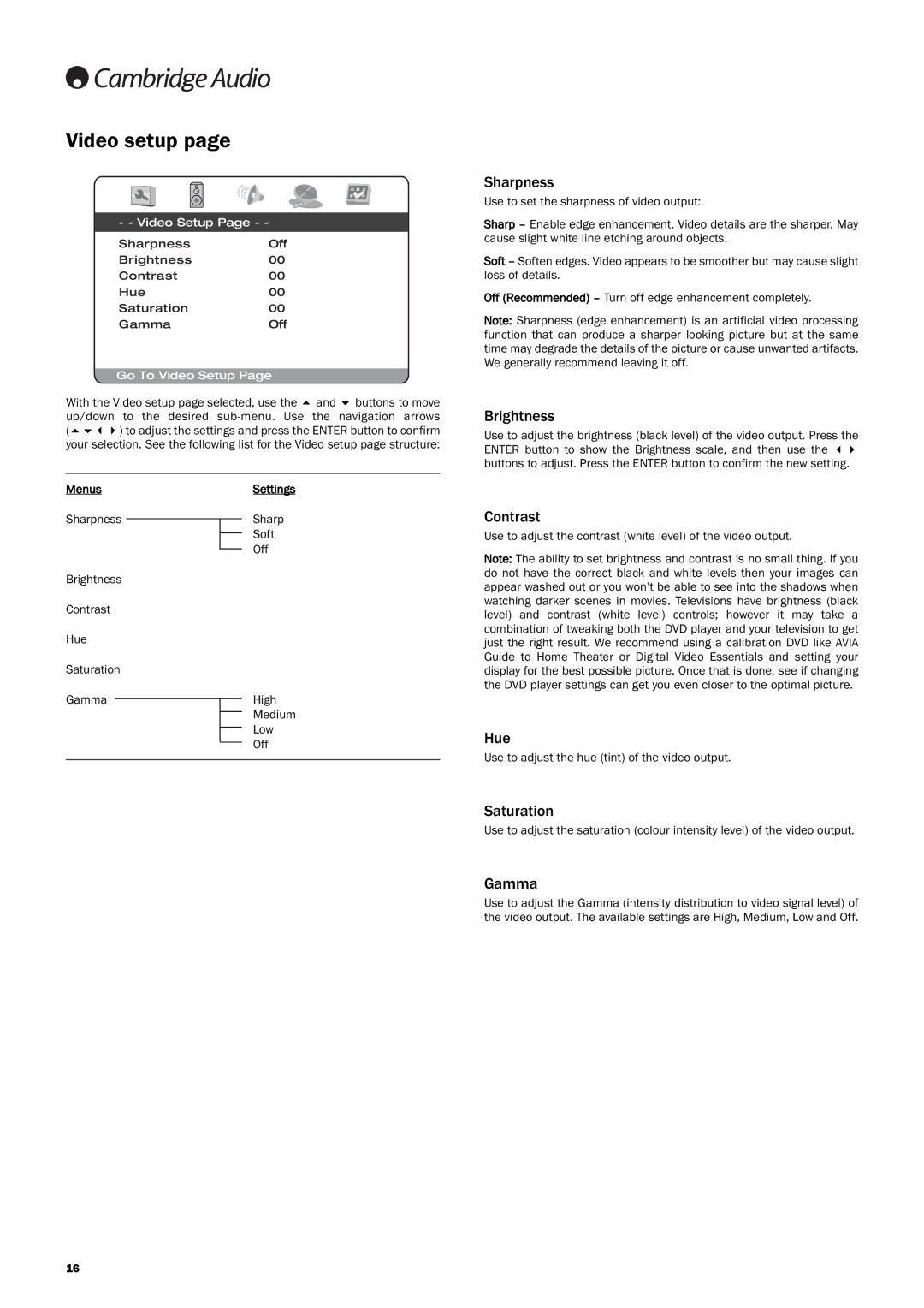 Cambridge Audio DVD99 user manual Video setup 