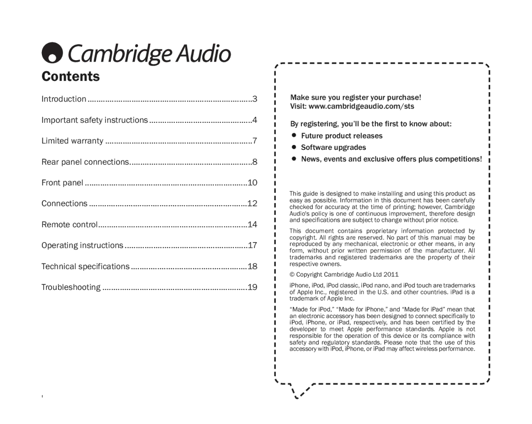 Cambridge Audio ID100 user manual Contents 