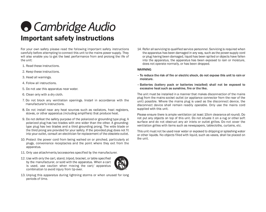 Cambridge Audio ID100 user manual Importantsafetyinstructions 