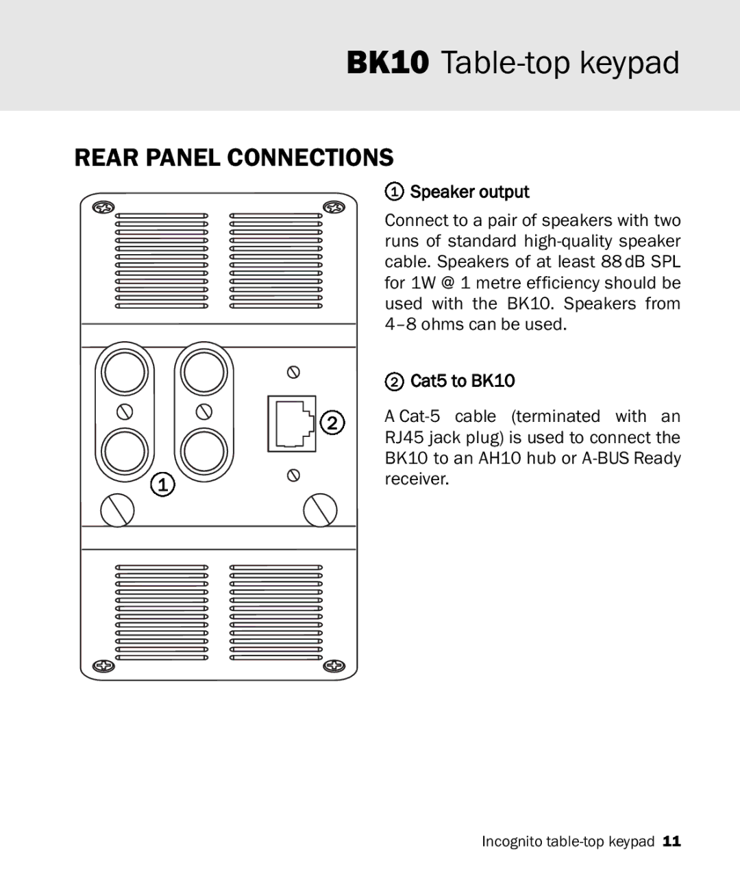 Cambridge Audio Incognito BK10 manual Rear Panel Connections, Speaker output 