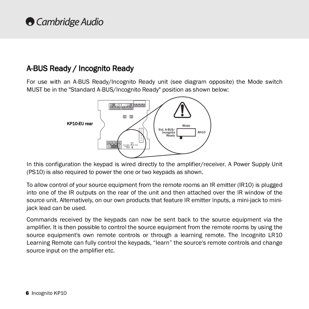 Cambridge Audio KP10 manual BUS Ready / Incognito Ready 