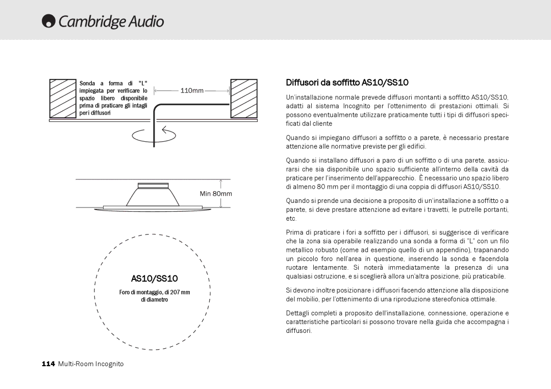 Cambridge Audio Multi-room speaker system manual Diffusori da soffitto AS10/SS10 