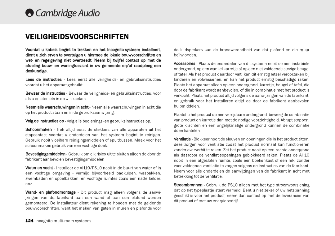 Cambridge Audio Multi-room speaker system manual Veiligheidsvoorschriften 