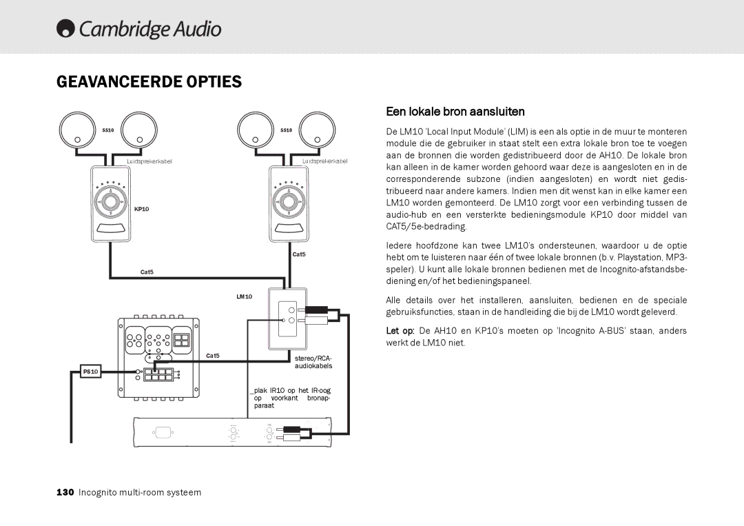 Cambridge Audio Multi-room speaker system manual Geavanceerde Opties, Een lokale bron aansluiten 