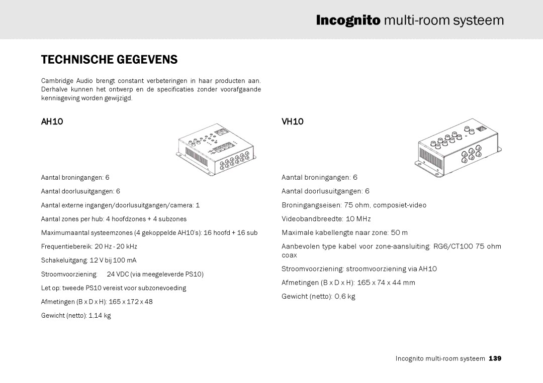 Cambridge Audio Multi-room speaker system manual Technische Gegevens, AH10 