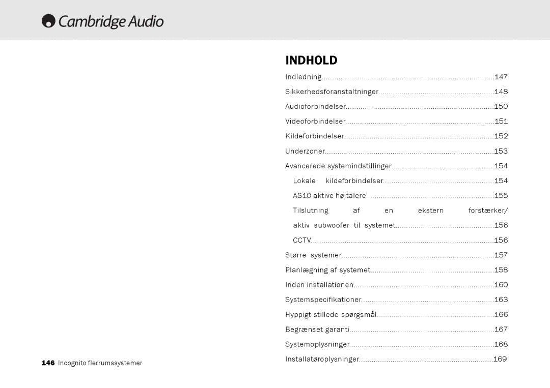 Cambridge Audio Multi-room speaker system manual Indhold 